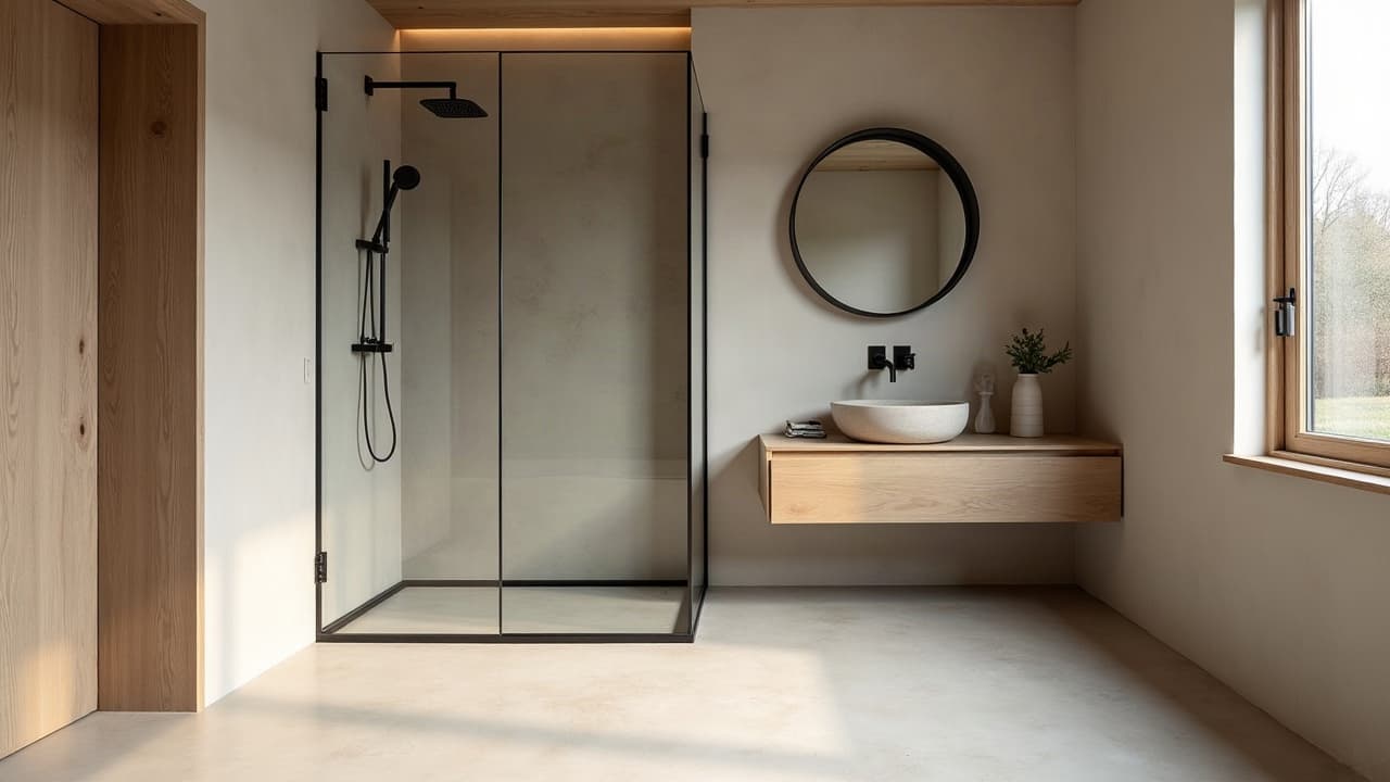 Béton ciré pour salle de bain et douche à l'italienne à Nancy